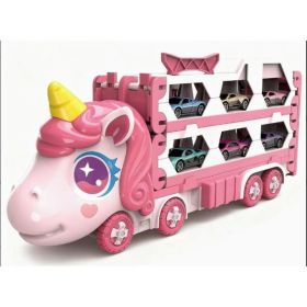 Cute  Transforming Truck Toy Expandable Racetrack & Vehicle Storage Set Portable Carrier With Mini Cars Toy For Girls Ages 3 And Up,Pickup Only (Option: PINK)