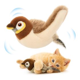 USB Rechargeable Flapping Bird Cat Toy, Realistic Chirping White Faced Sparrow Plush Toy, Motion Activated Electronic Interactive Pet Toy For Ind (Option: BROWN)