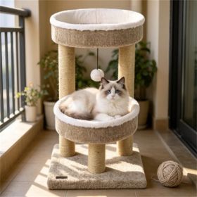 24 Inch Compact Cat Tree With 2 Plush Perches, Jute Rope Scratching Posts & Hanging Toy Ball, Stable Small Cat Tower For Indoor Cats Apartment Be (Option: Defaulttitle)