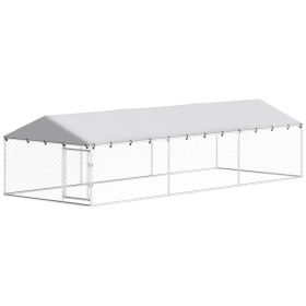 PawHut 20' X 7.5' X 5' Dog Kennel Outdoor For Large Dogs With Waterproof Roof, Silver,For Multiple Parcels Of Goods, Please Pay Attention To The (Option: SILVER)