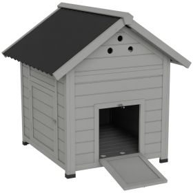 Duck Coop, Wooden Duck House With Openable Roof & Double Doors, Light Gray (Option: Light Gray Black)